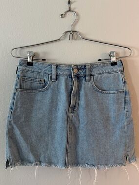 PacSun Light Wash Denim Mini Skirt with Frayed Hem